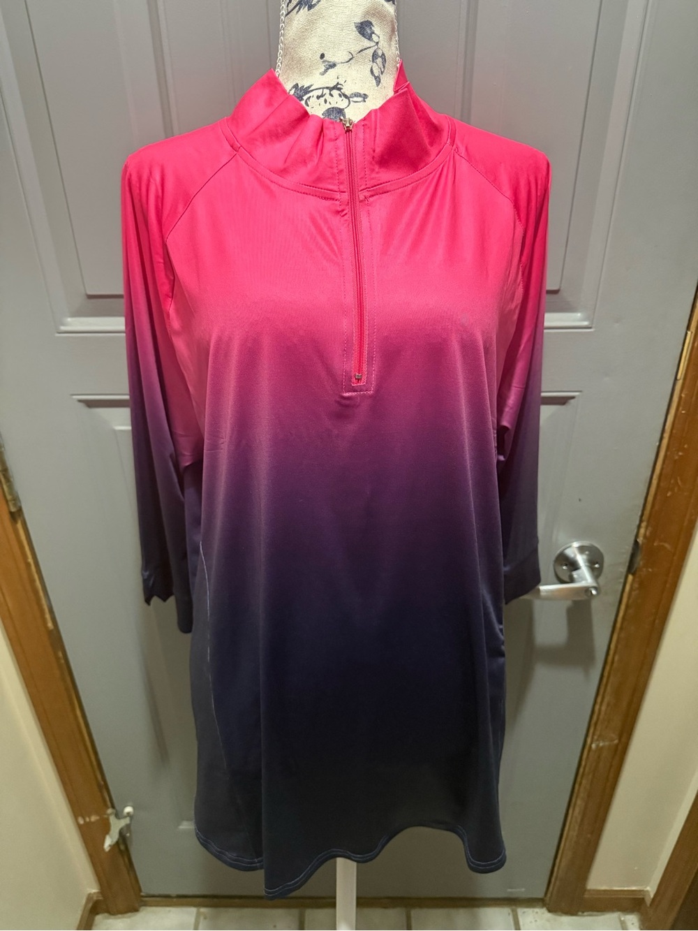 Pink Purple Ombre Quarter-Zip long sleeve- swim shirt/sun guard XXL